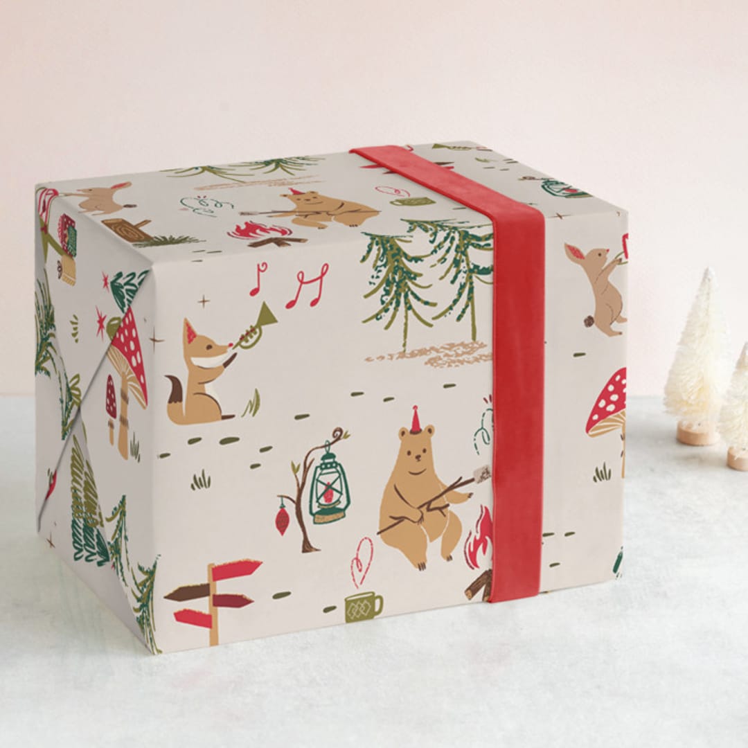 "Woodland Christmas" - Wrapping Paper in Berries by Vivian Yiwing - Front