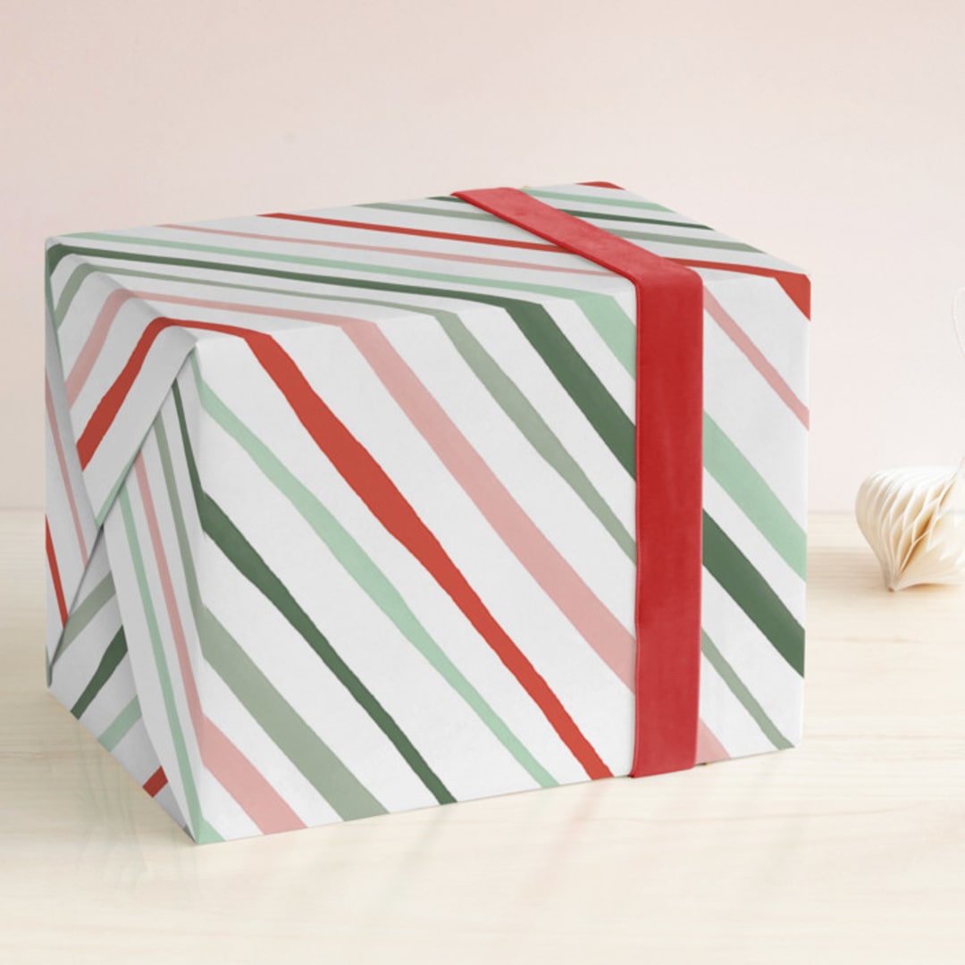 "Festive Lines" - Wrapping Paper in Candy Cane by Creo Study - Front