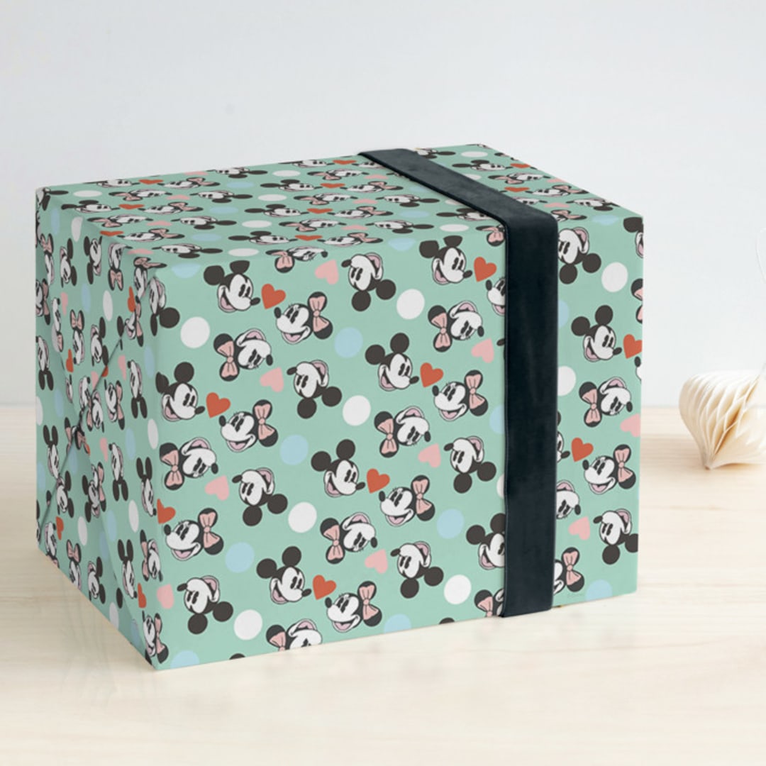"Disney's Mickey & Minnie Gift Box" - Wrapping Paper in Mint by Becky Nimoy - Front