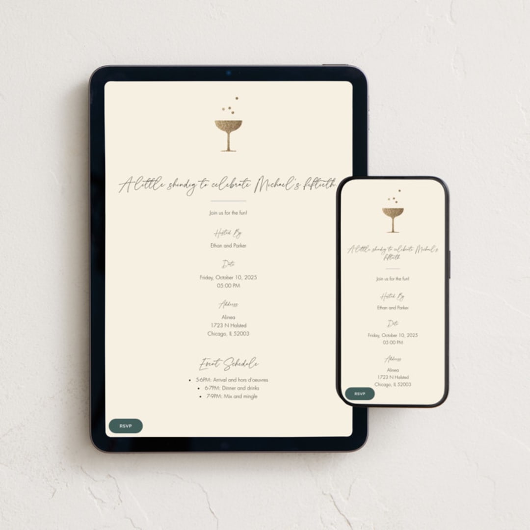 "A Little Shindig" - Online Birthday Invitations in Champagne by mo kelley - Mobile + desktop layout