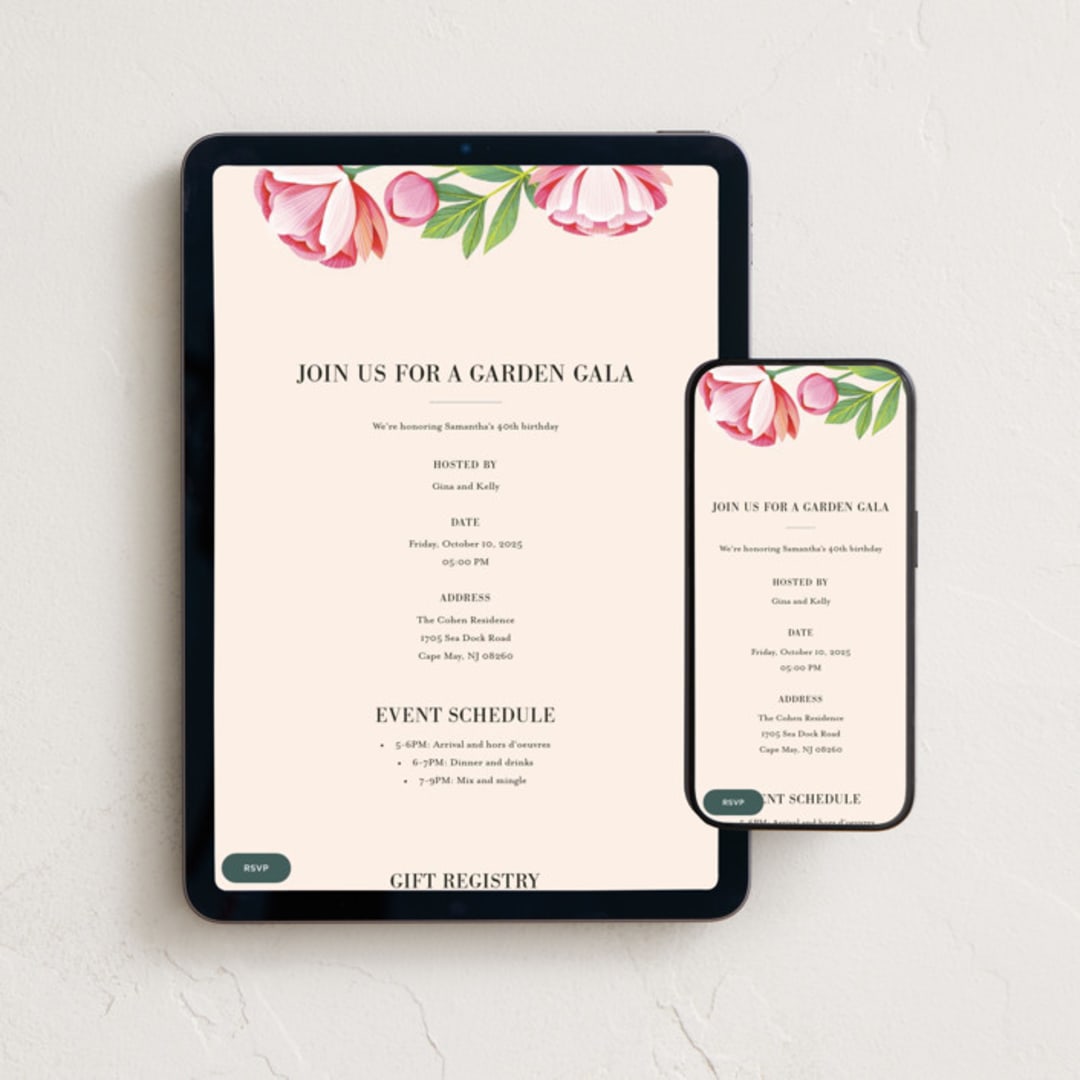 "A Garden Gala" - Online Birthday Invitations in Cream by Laura Moyer - Mobile + desktop layout