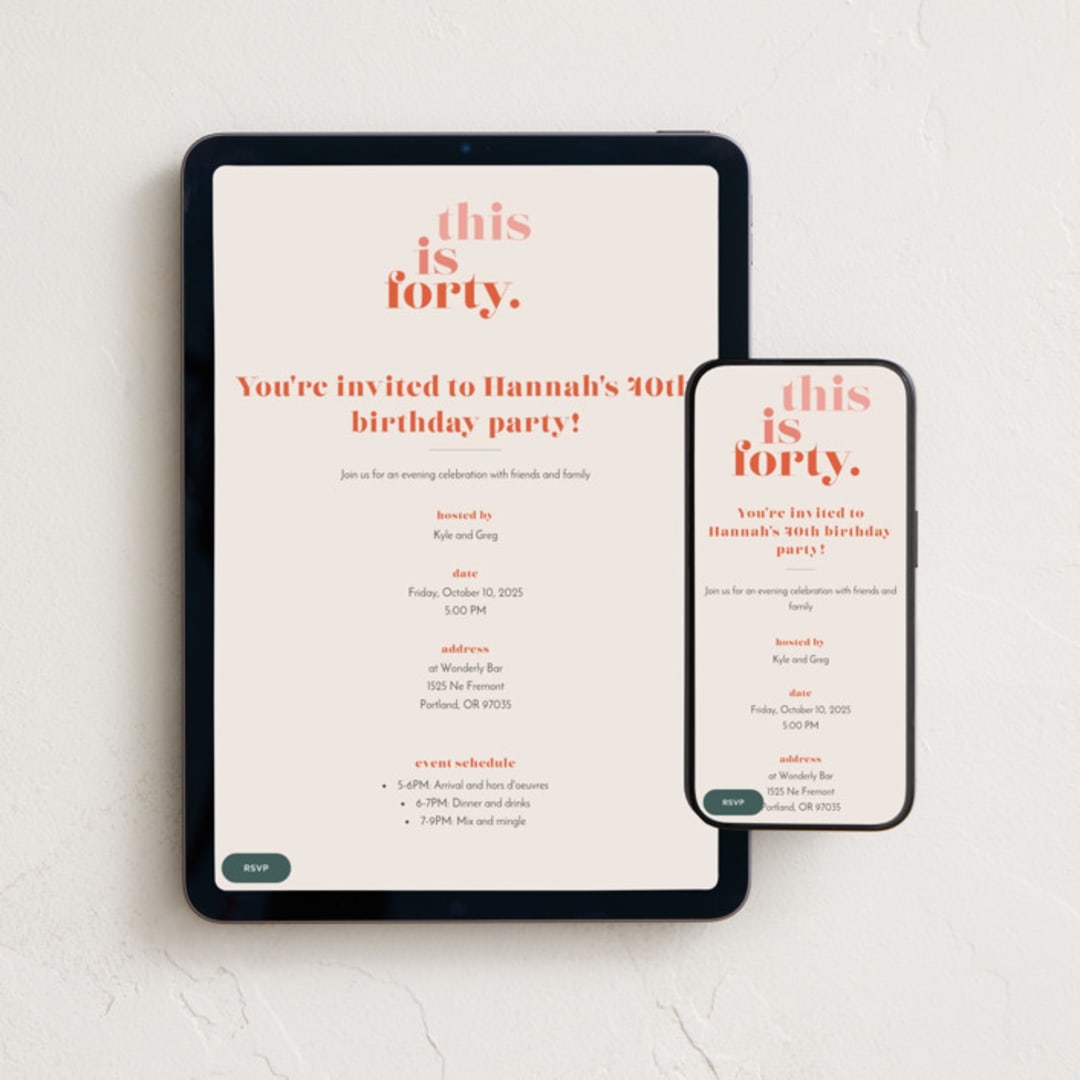 "This is 40" - Online Birthday Invitations in Fruit Punch by Morgan Kendall - Mobile + desktop layout