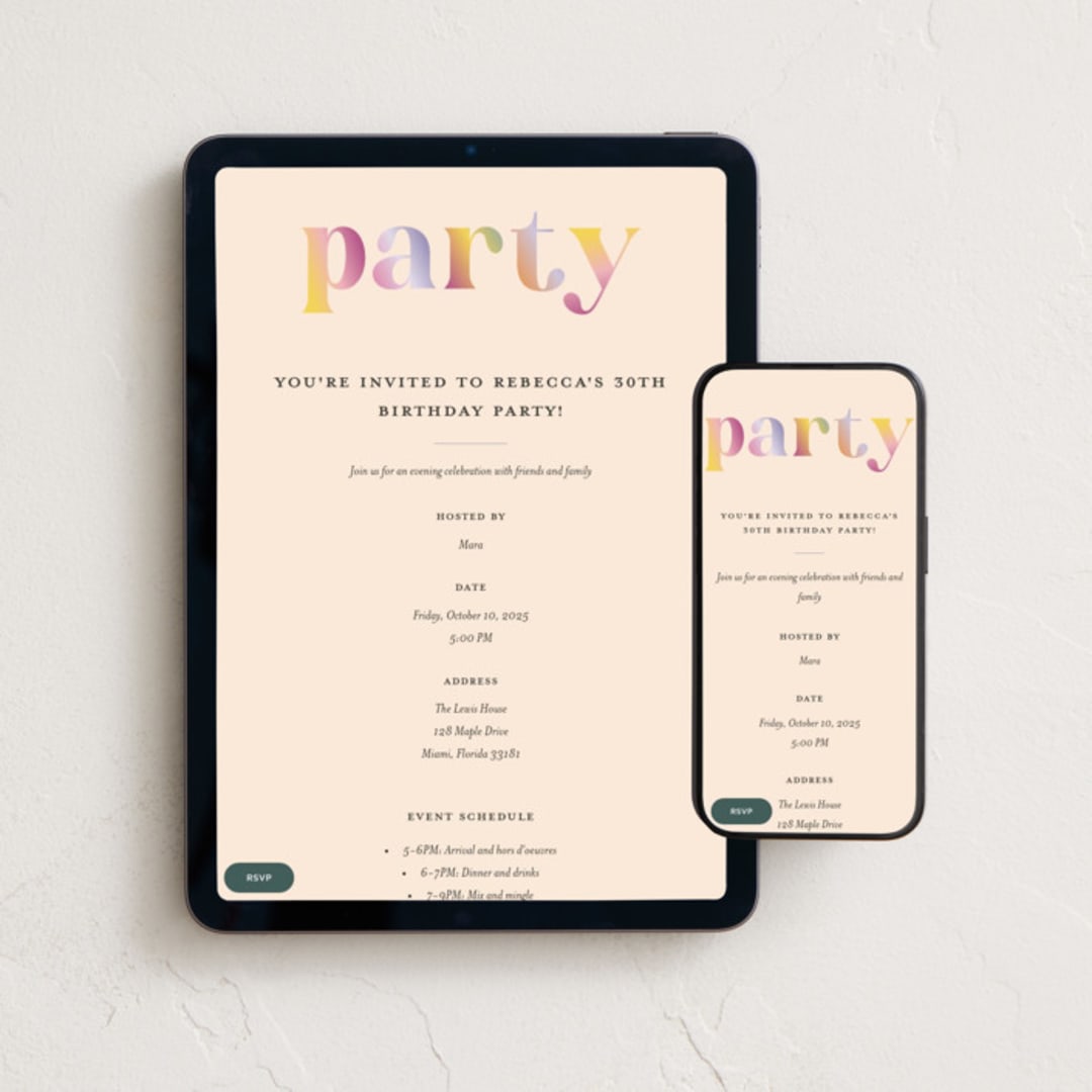 "Gradient Party" - Online Birthday Invitations in Fruitcake by Vera Lim - Mobile + desktop layout