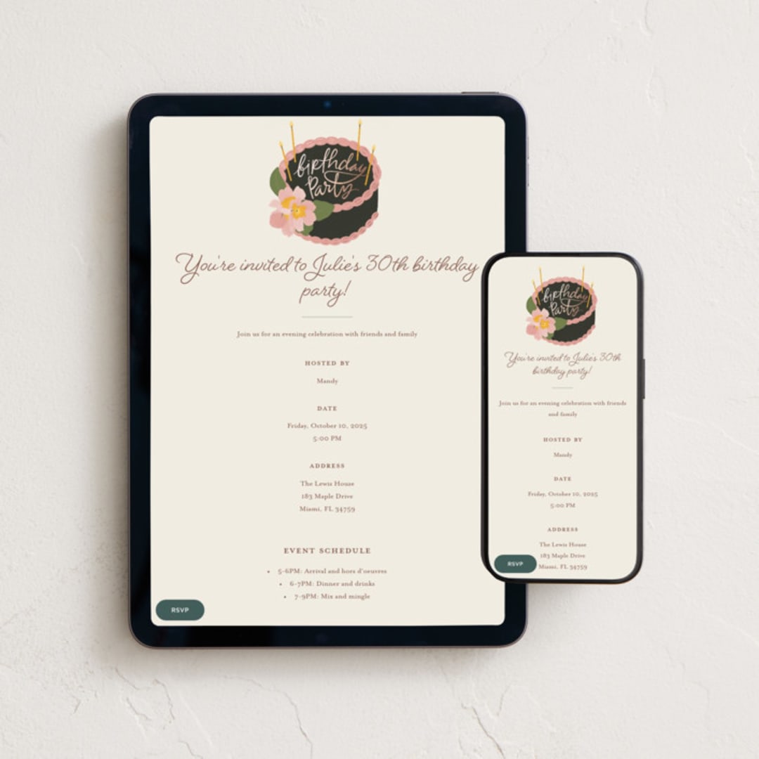 "Floral Cake" - Online Birthday Invitations in Cream by Vera Lim - Mobile + desktop layout