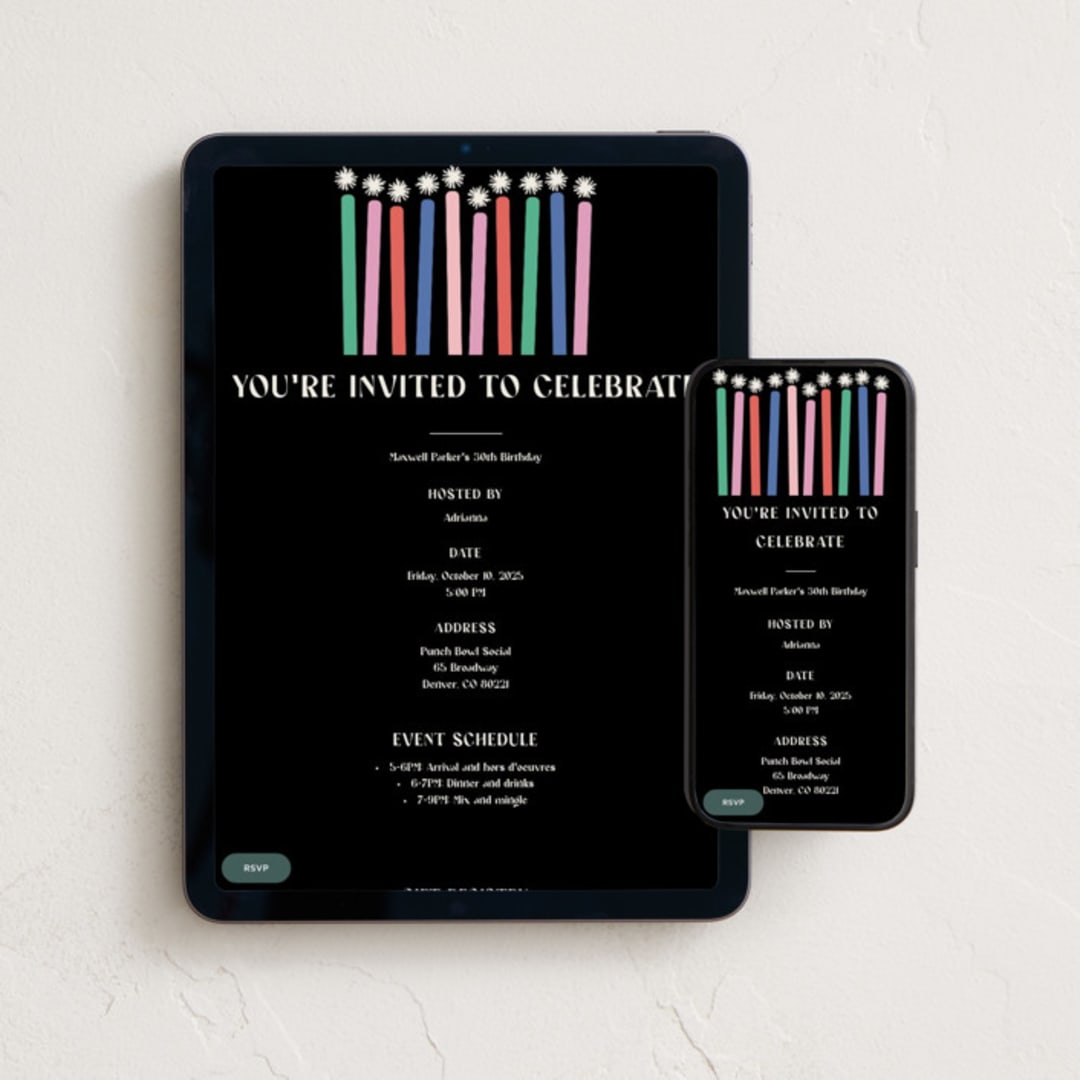 "Birthday Candles" - Online Birthday Invitations in Confetti by Jenna Holcomb - Mobile + desktop layout