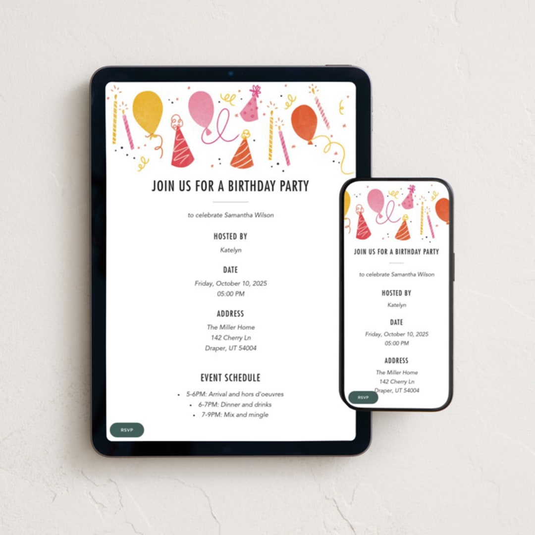 "Birthday Script" - Online Birthday Invitations in Cake by Stephanie Hawkes - Mobile + desktop layout