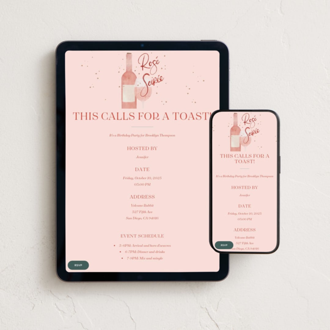 "Rose Soiree" - Online Birthday Invitations in Rose by Jenna Holcomb - Mobile + desktop layout