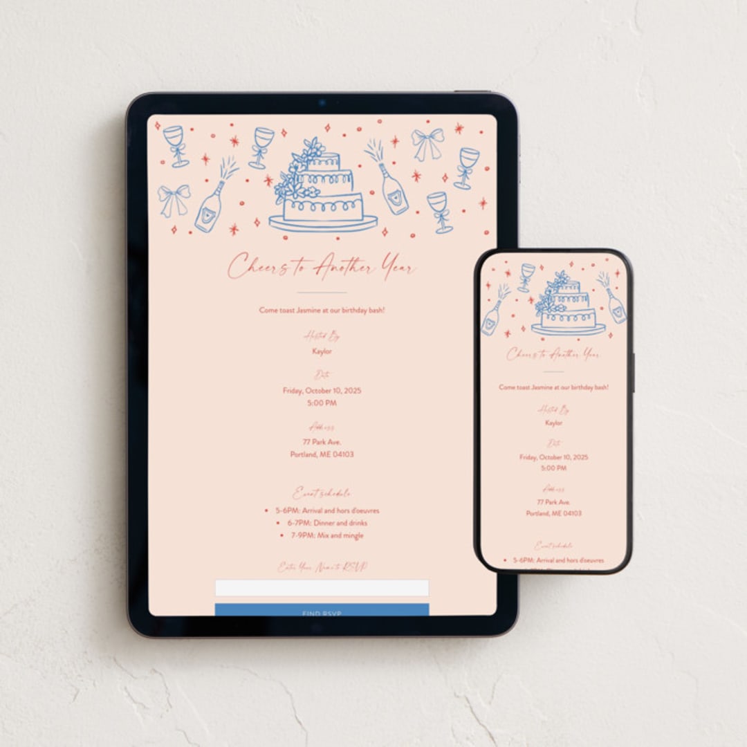 "Couple Cheers" - Online Birthday Invitations in Candy by Elly - Mobile + desktop layout
