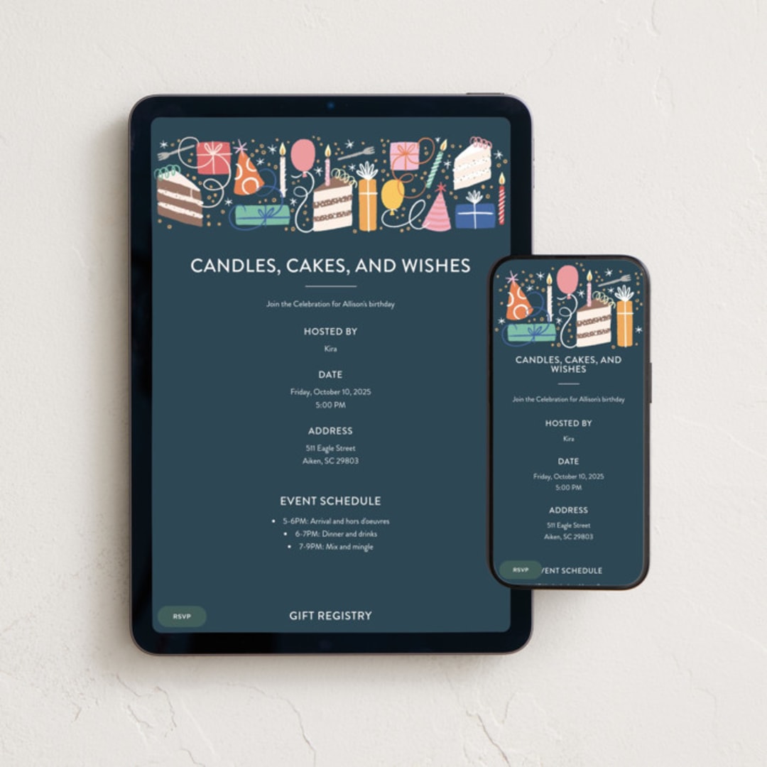 "All the Birthday" - Online Birthday Invitations in Navy by Alethea and Ruth - Mobile + desktop layout