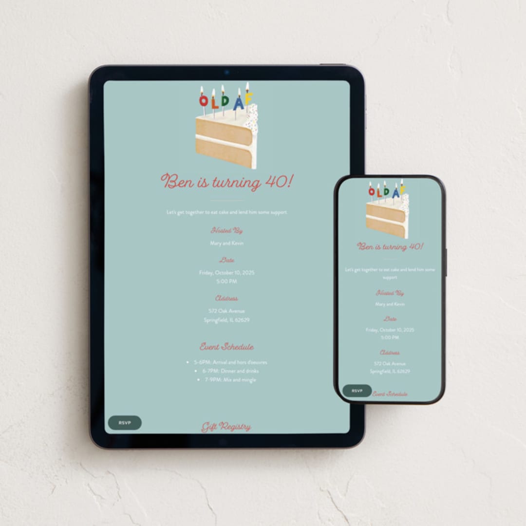 "OLD AF" - Online Birthday Invitations in Pool by Becky Nimoy - Mobile + desktop layout