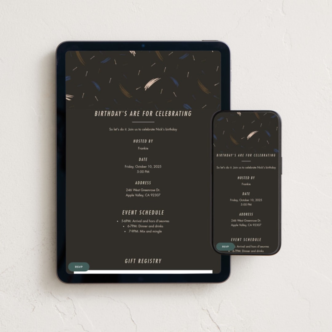 "Dubliner" - Online Birthday Invitations in Ink by Alex Roda - Mobile + desktop layout