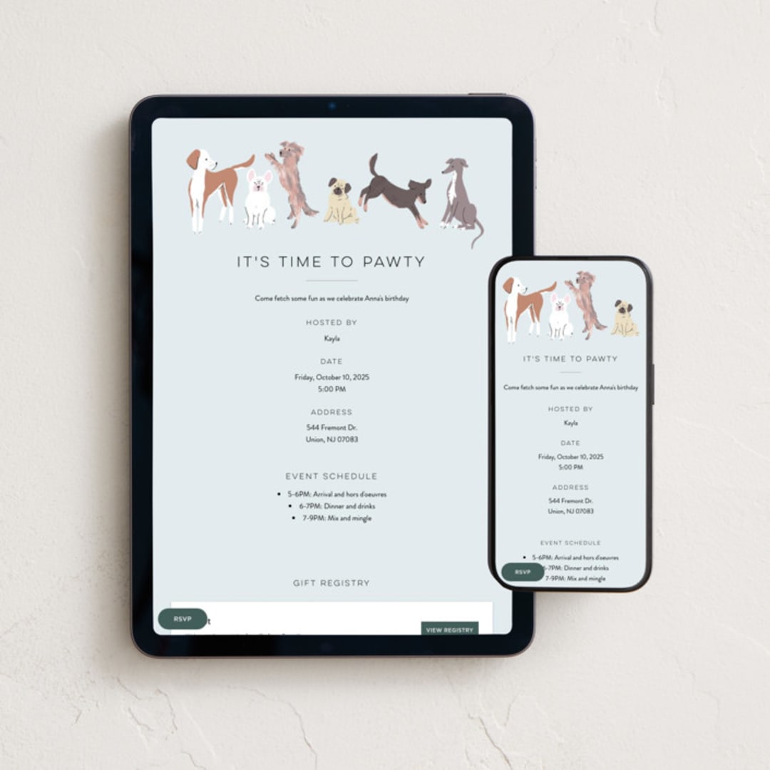 "Pup Party" - Online Birthday Invitations in Sky by Everett Paper Goods - Mobile + desktop layout