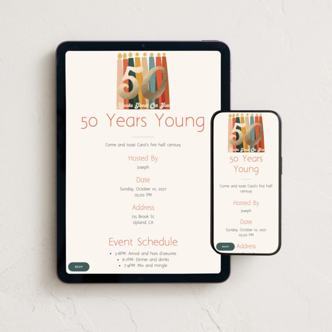 "Looking Great 50" - Online Birthday Invitations in Cream by Angel Walker - Mobile + desktop layout