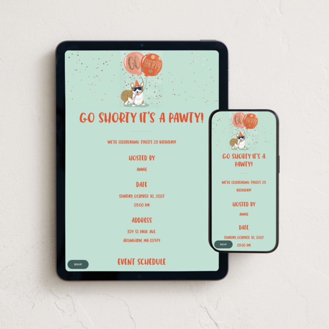 "Go Shorty" - Online Birthday Invitations in Mint by Gina Grittner - Mobile + desktop layout