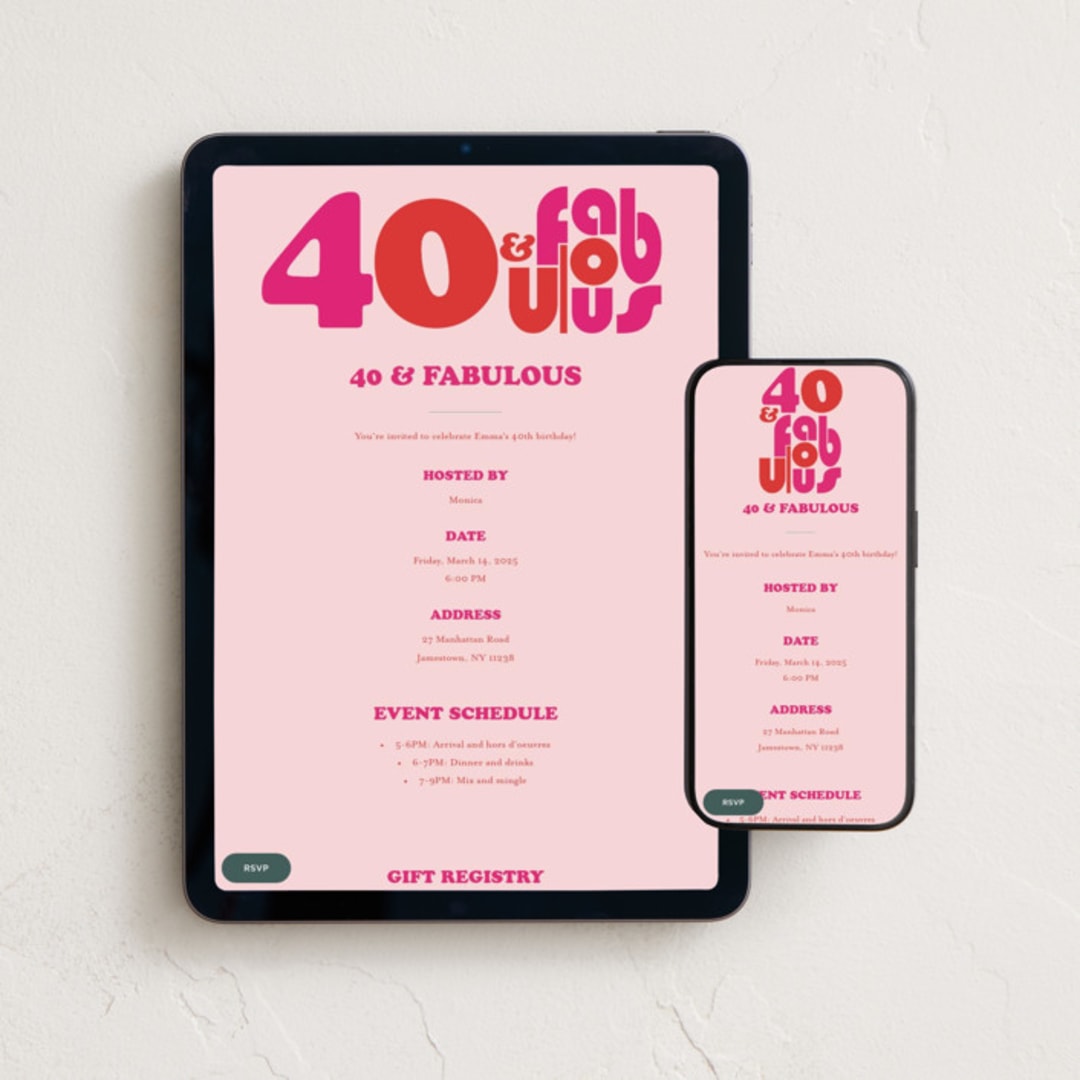 "forty and fabulous" - Online Birthday Invitations in Rose by Ghazal Ali - Mobile + desktop layout