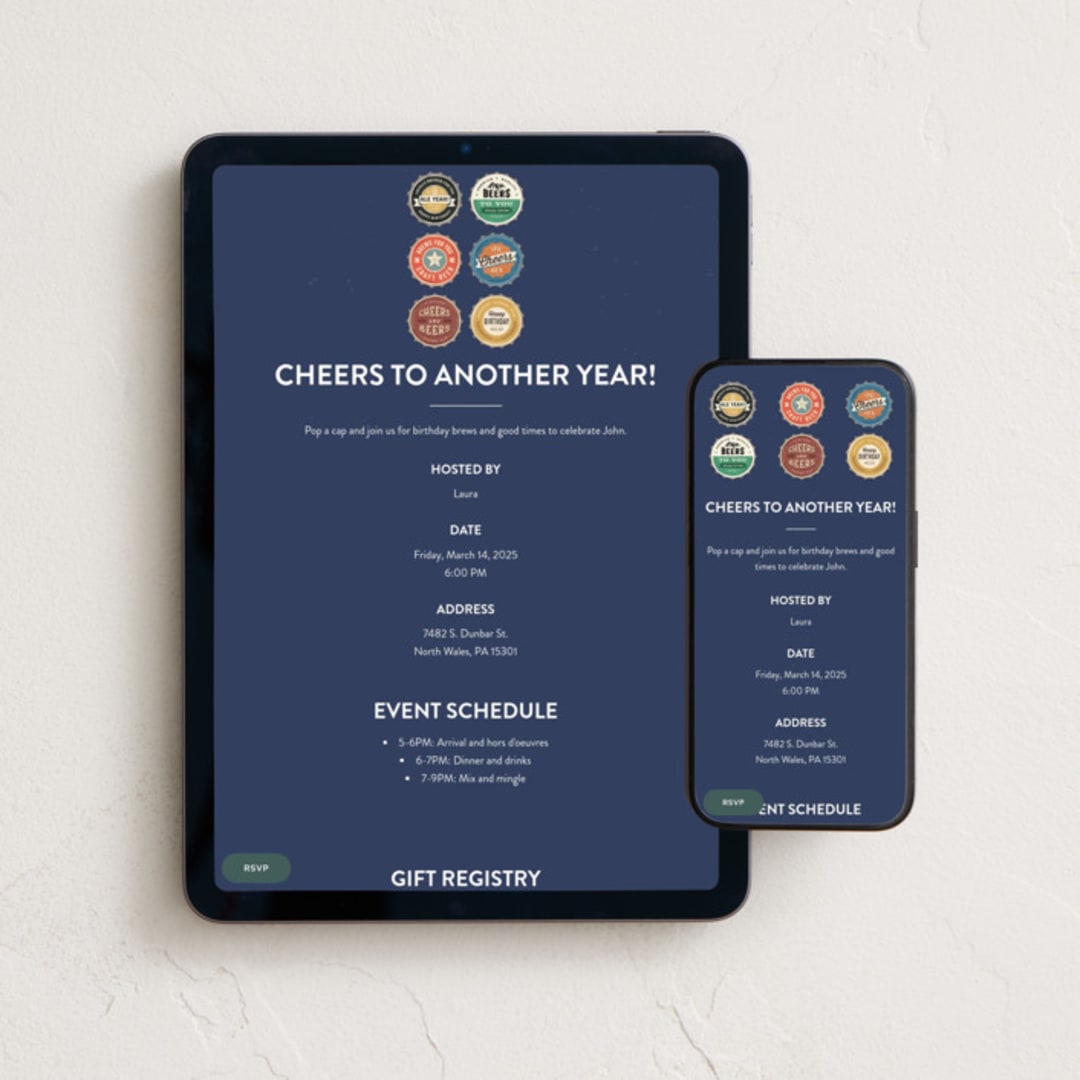 "Bottle Caps" - Online Birthday Invitations in Navy by Hooray Creative - Mobile + desktop layout