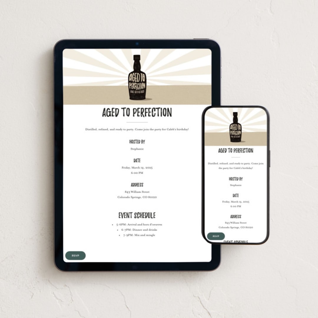 "Top Shelf Birthday" - Online Birthday Invitations in Beige by Tennie and Co. - Mobile + desktop layout