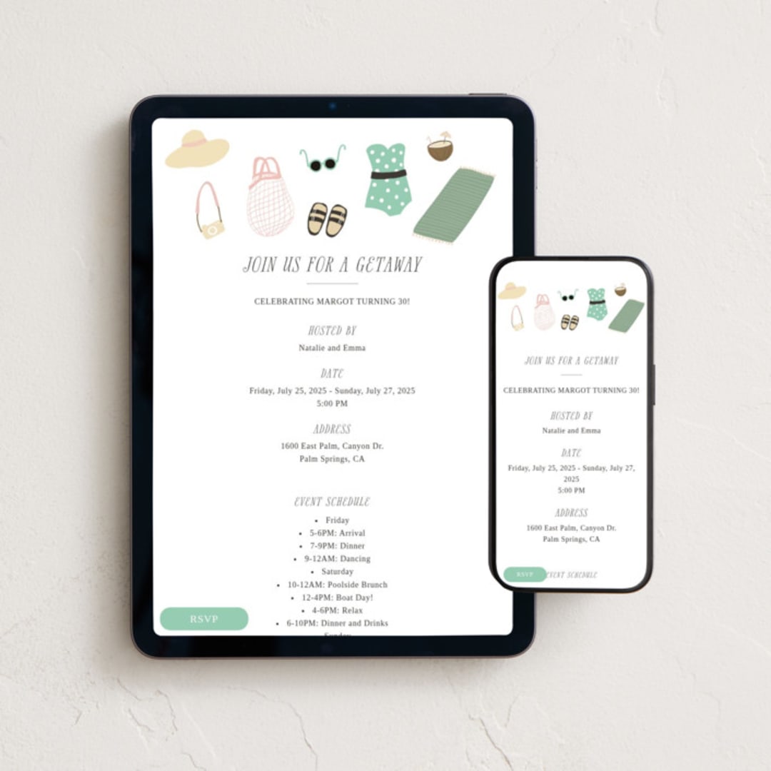 "Getaway" - Online Birthday Invitations in Caribbean by Hudson meet Rose - Mobile + desktop layout