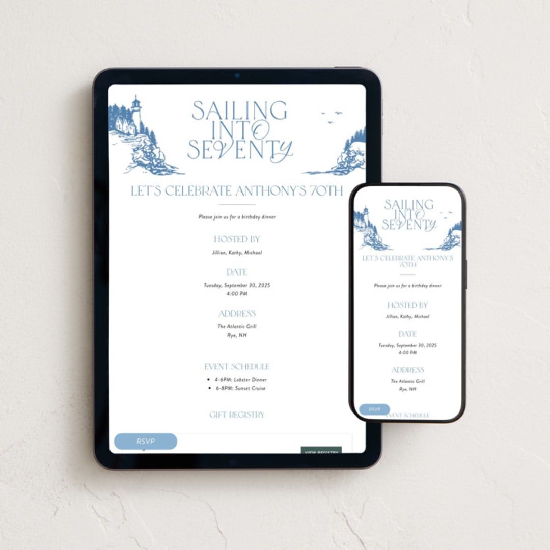 "Sailing" - Online Birthday Invitations in Sapphire by Tennie and Co. - Mobile + desktop layout