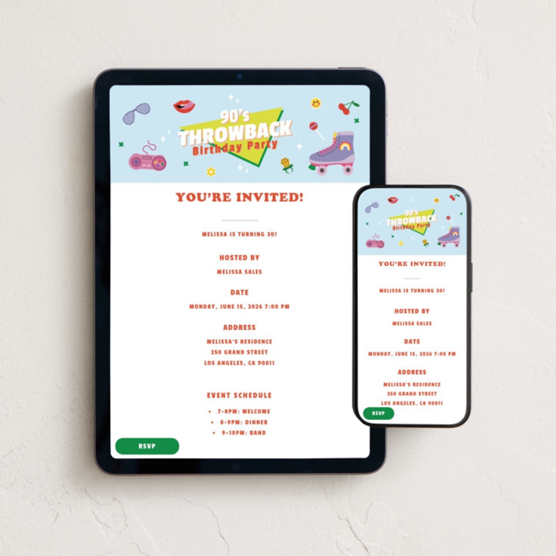 "90s Throwback" - Online Birthday Invitations in Pool by Sherley Ferreira - Mobile + desktop layout