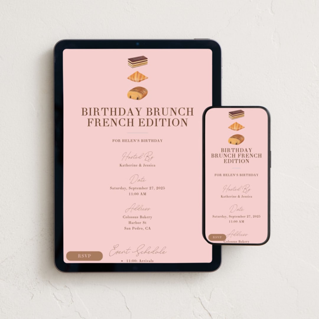 "French Patisserie Brunch" - Online Birthday Invitations in Petal by Becky Nimoy - Mobile + desktop layout