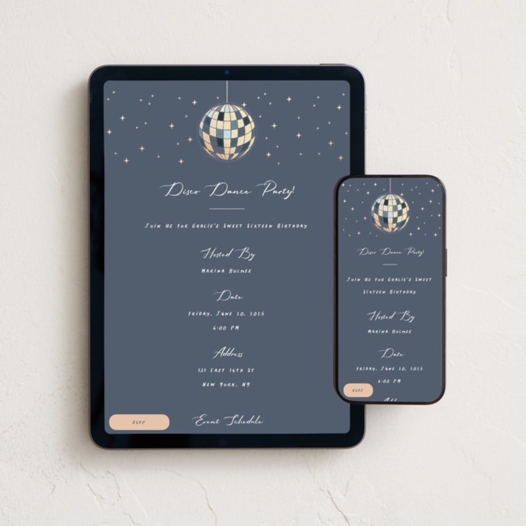 "Disco" - Online Birthday Invitations in Slate by Jennifer Lew - Mobile + desktop layout