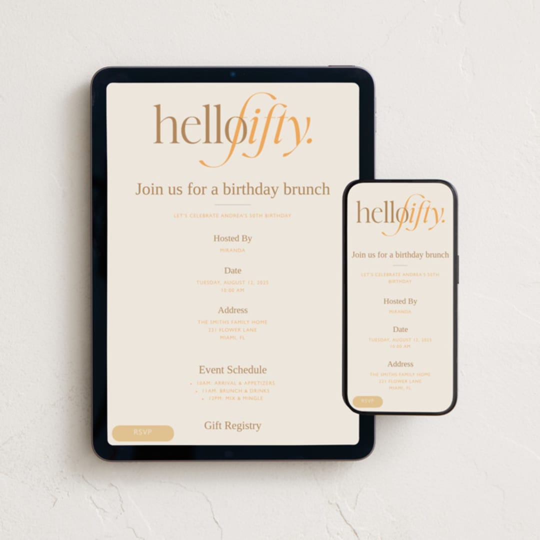 "hello fifty party" - Online Birthday Invitations in Marigold by Vera Lim - Mobile + desktop layout