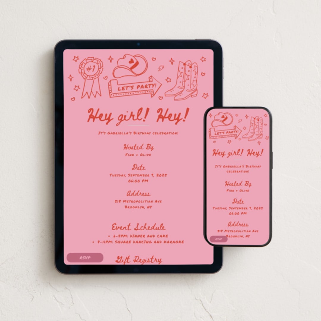 "cowboy club" - Online Birthday Invitations in Cherry by Jennifer Lew - Mobile + desktop layout