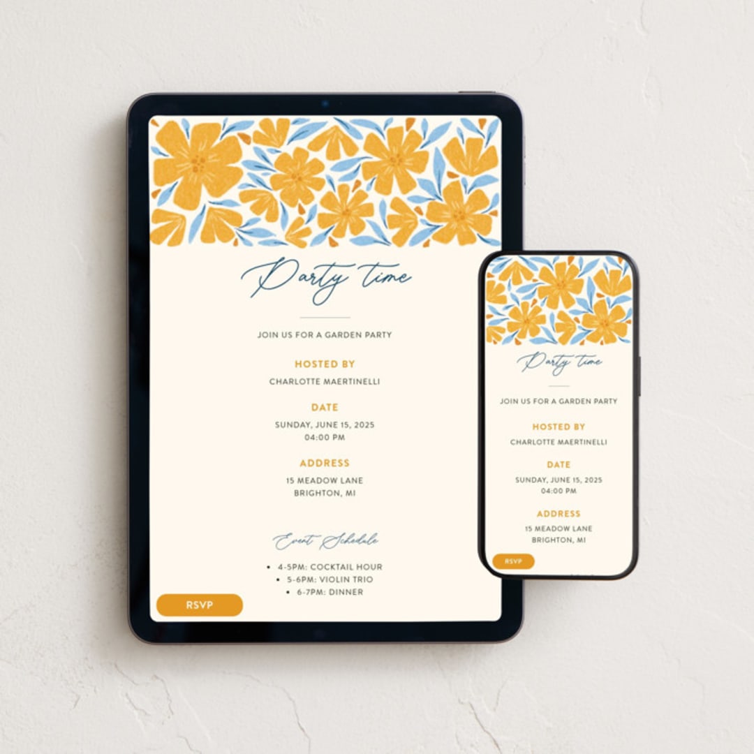 "Garden Party Yellow Meadow" - Online Birthday Invitations in Taupe by Ilze Lucero - Mobile + desktop layout