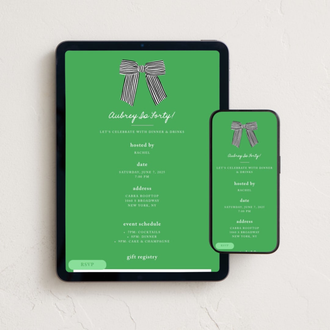 "With a bow" - Online Birthday Invitations in Kelly by mo kelley - Mobile + desktop layout