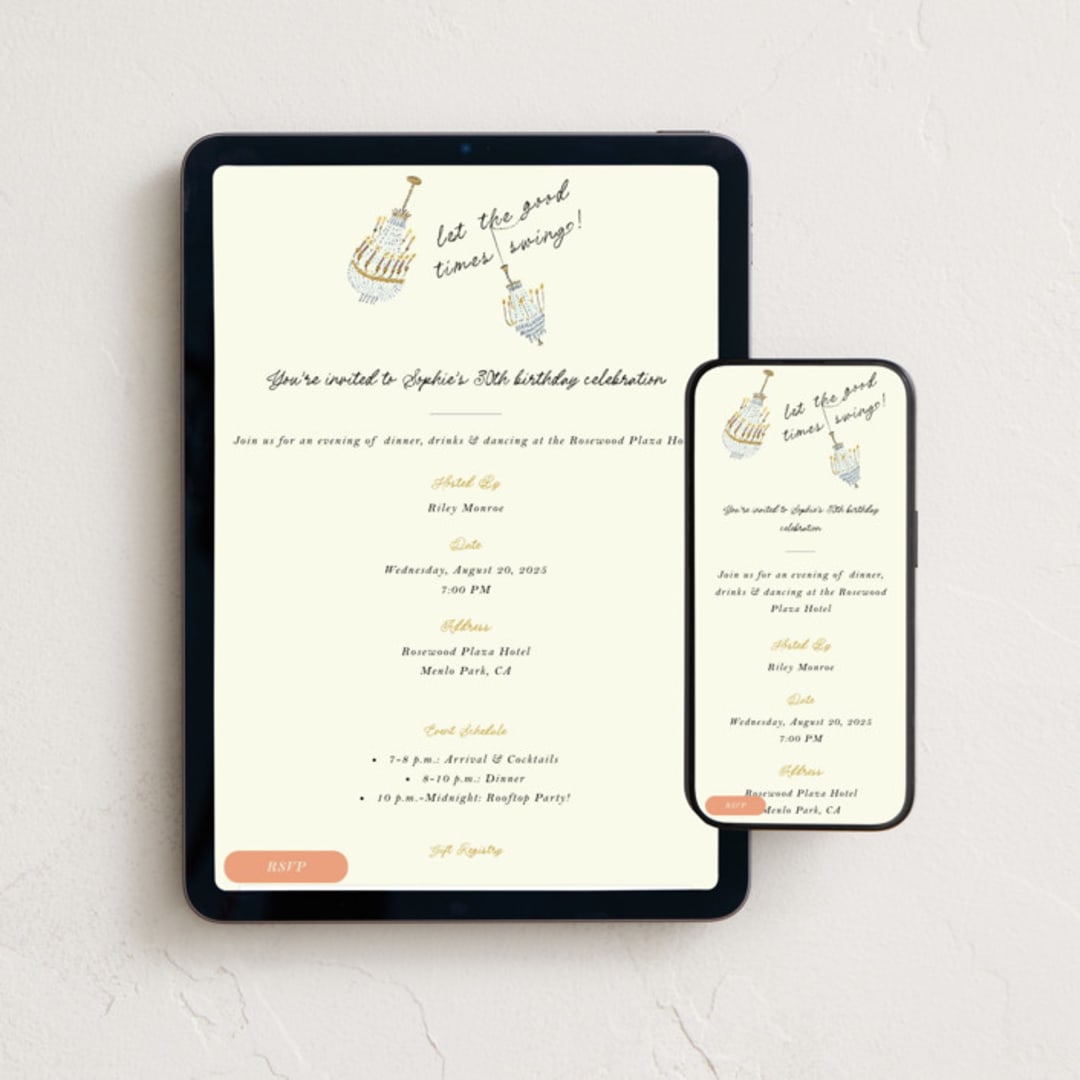 "Let the Good Times Swing" - Online Birthday Invitations in Midnight by Sarah Rosenthal - Mobile + desktop layout