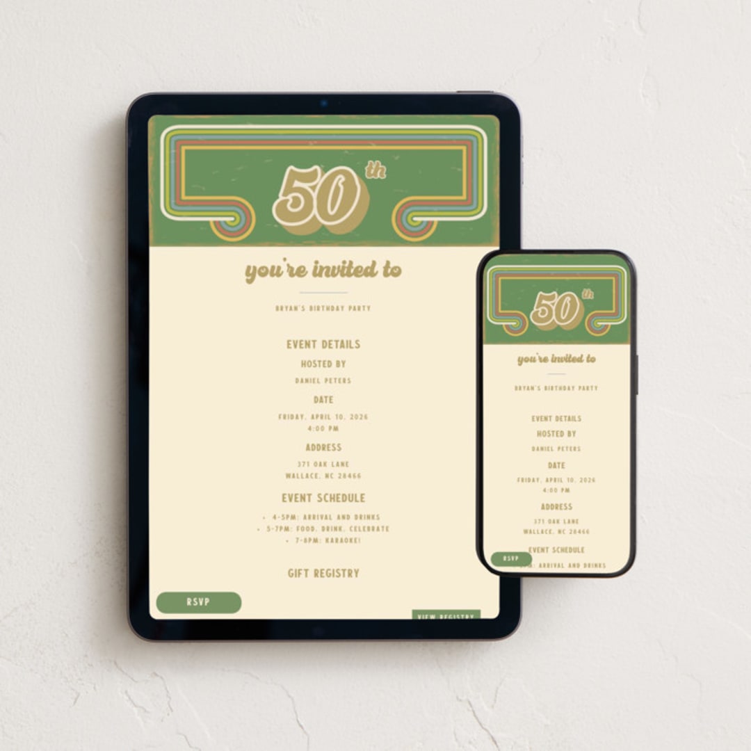 "retro birthday bash" - Online Birthday Invitations in Avocado by Deborah Chou - Mobile + desktop layout