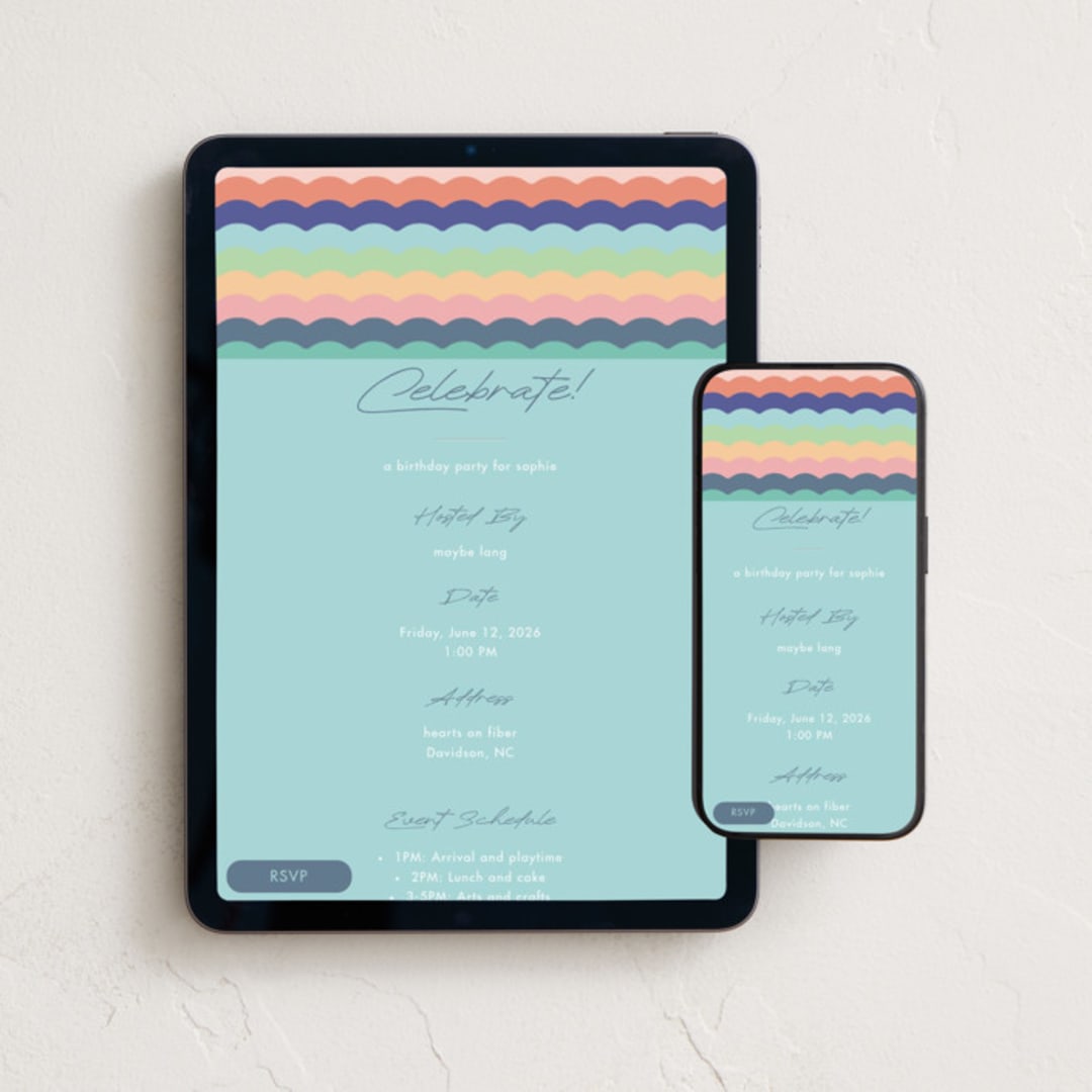 "Color Wave" - Online Birthday Invitations in Teal by Lori Wemple - Mobile + desktop layout