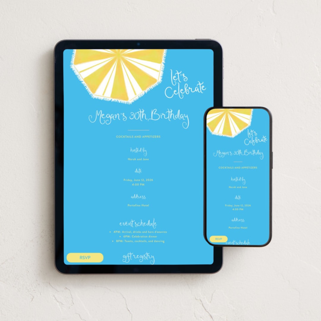 "Umbrella" - Online Birthday Invitations in Sunny by Tamara Hilje - Mobile + desktop layout