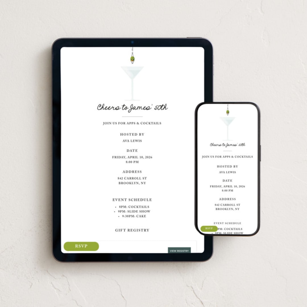 "Martini" - Online Birthday Invitations in Neat by mo kelley - Mobile + desktop layout