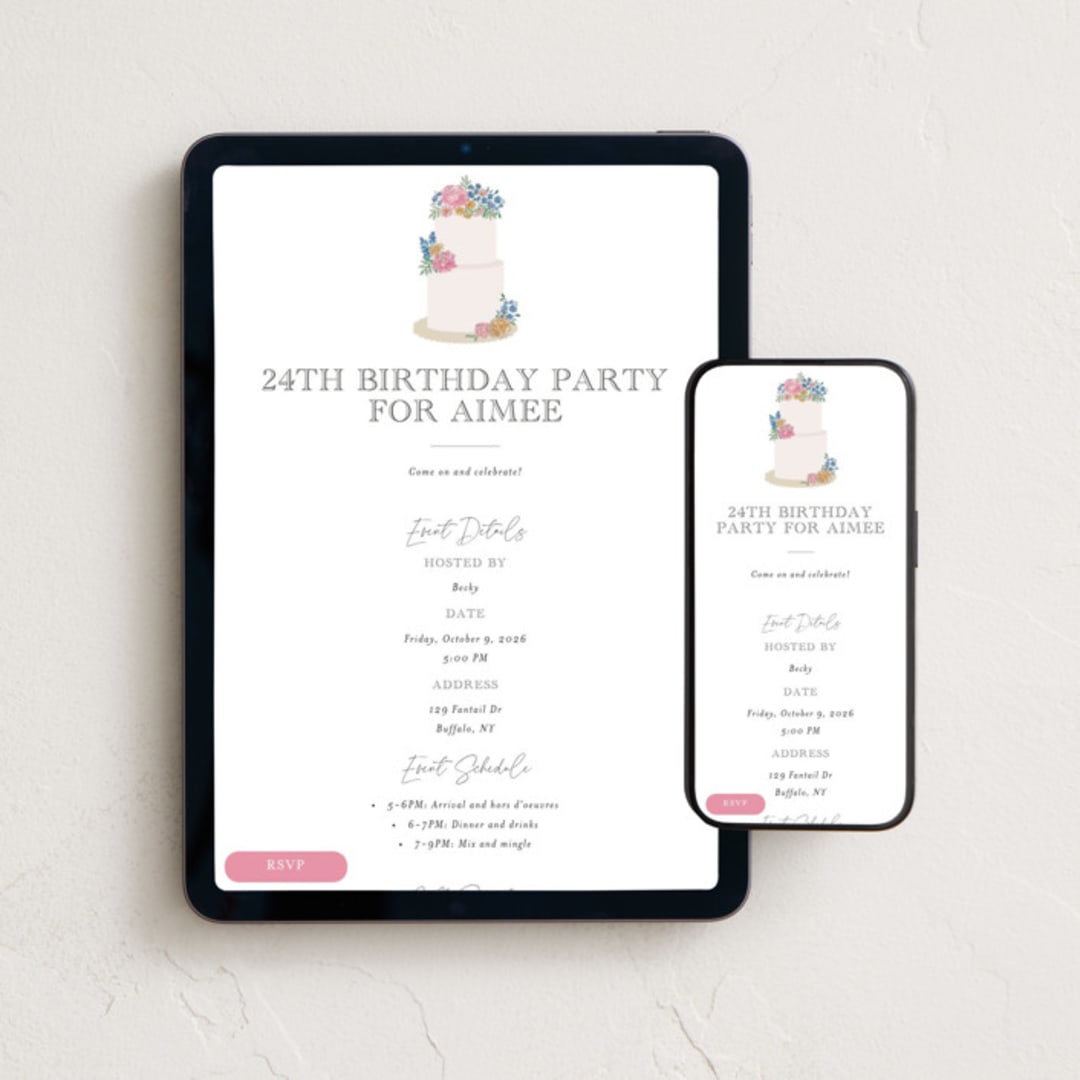 "Garden Cake" - Online Birthday Invitations in Summer by Itsy Belle Studio - Mobile + desktop layout