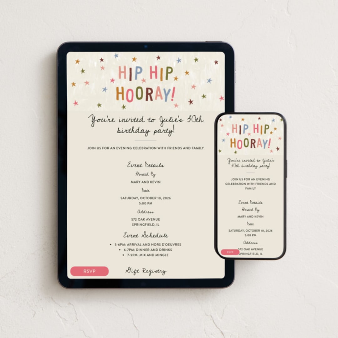 "Hip Hip Hooray" - Online Birthday Invitations in Bloom by Kercia Jane - Mobile + desktop layout