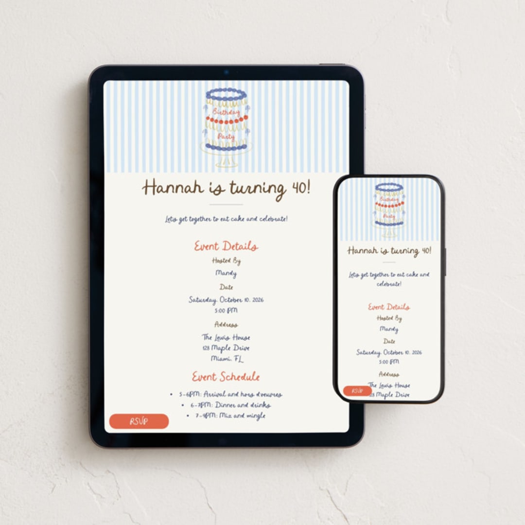 "Whimsical Cake" - Online Birthday Invitations in Glacier by Zove Ahhh - Mobile + desktop layout