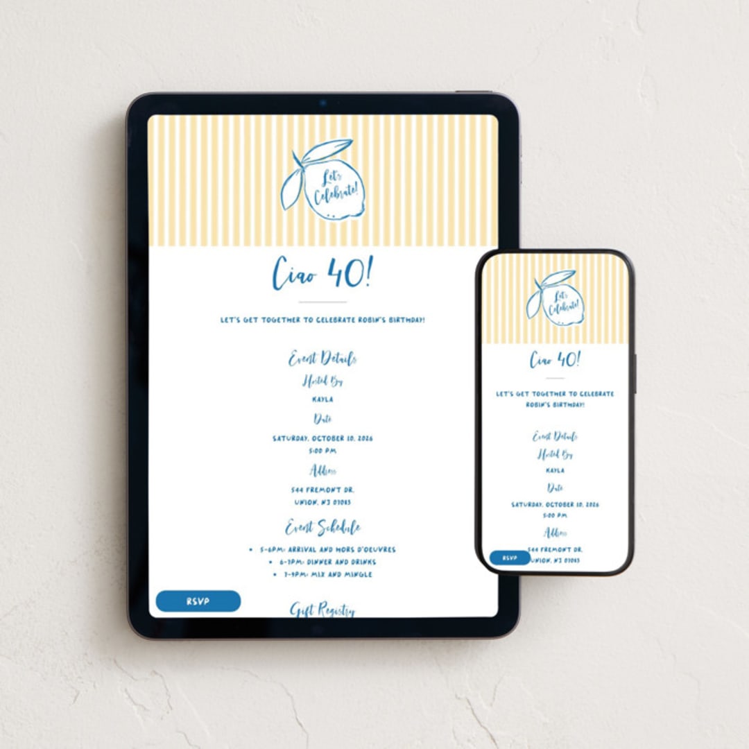 "Citrine" - Online Birthday Invitations in Lemon by Jelena Vuletic - Mobile + desktop layout