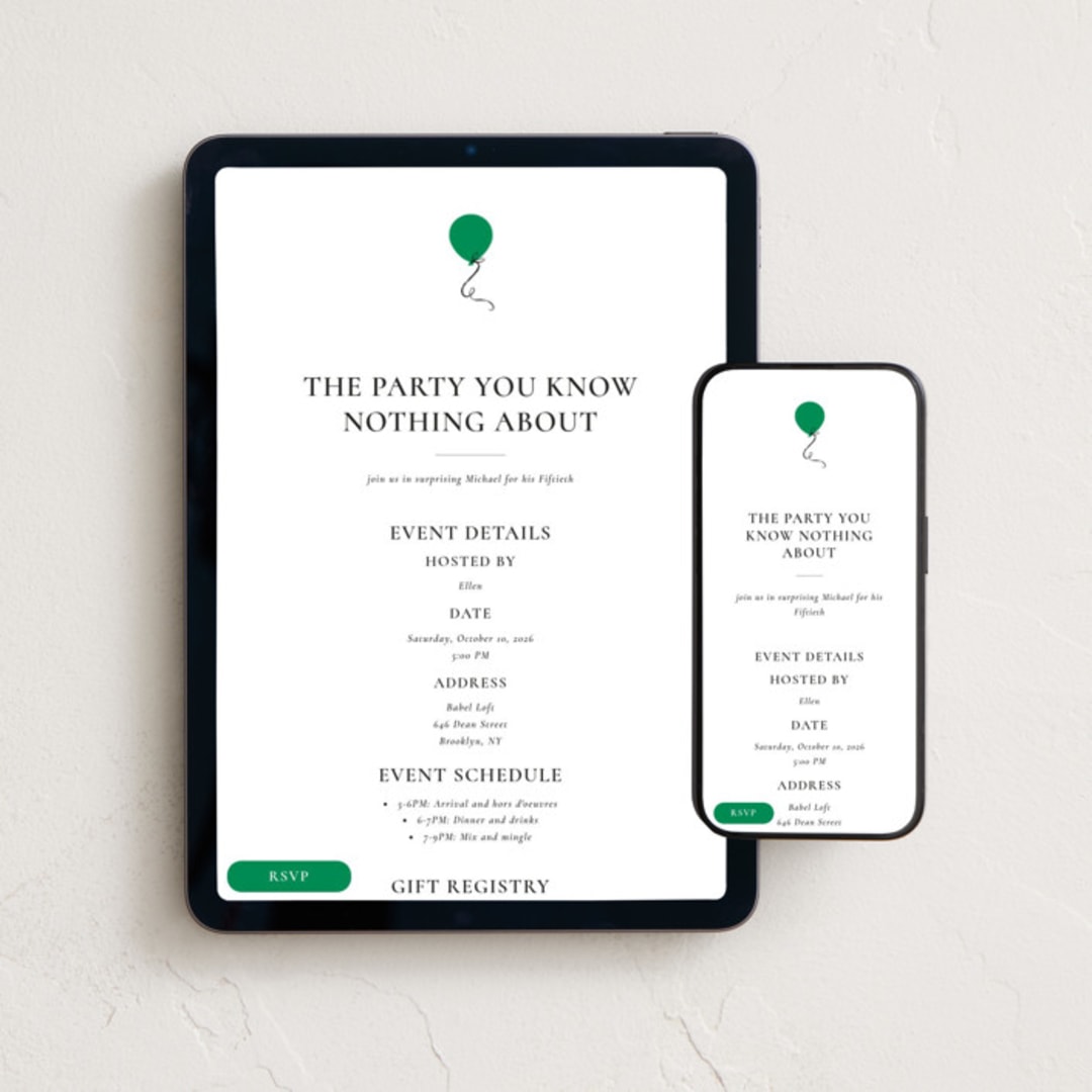 "What Party?" - Online Birthday Invitations in Clover by mo kelley - Mobile + desktop layout