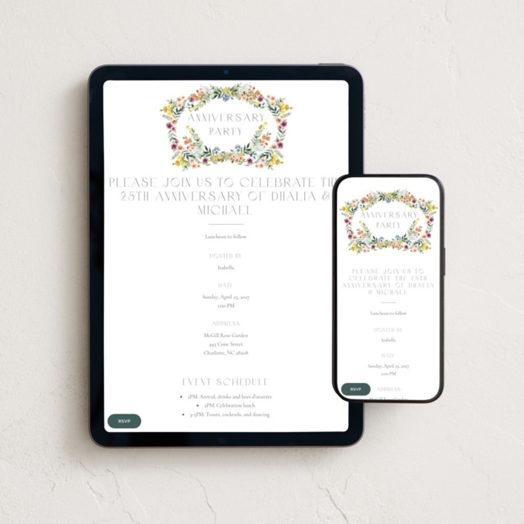"Gardenista" - Online Anniversary Invitations in Meadow by Petra Kern - Mobile + desktop layout