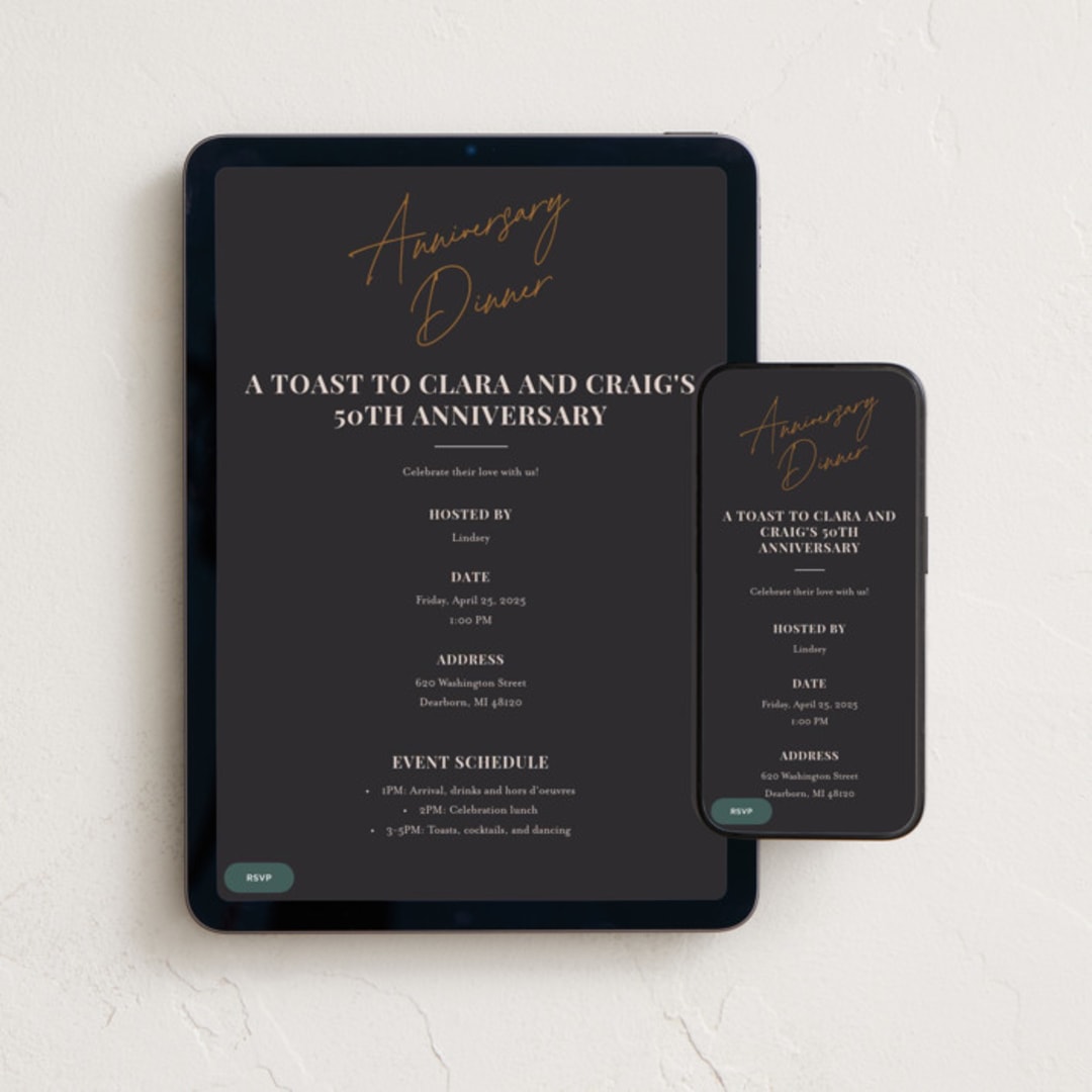 "Toast" - Online Anniversary Invitations in Sesame by Jennifer Lew - Mobile + desktop layout