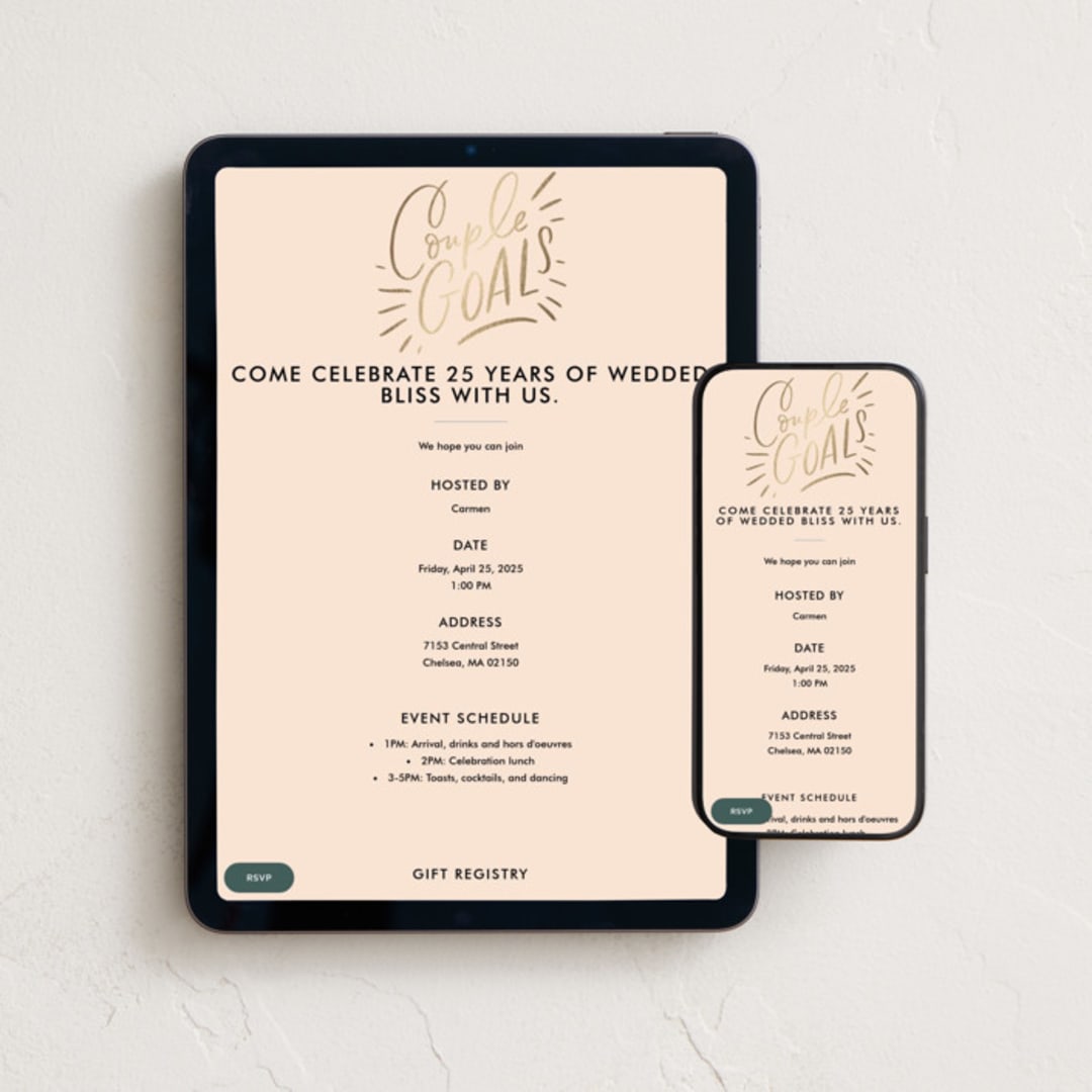 "Couple Goals" - Online Anniversary Invitations in Petal by Alethea and Ruth - Mobile + desktop layout