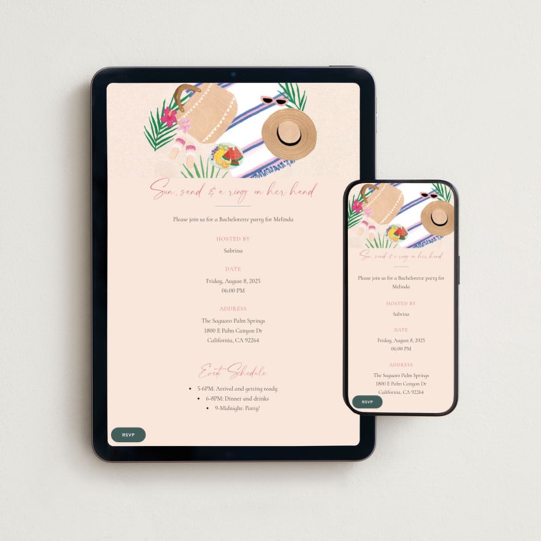 "Beach Please" - Online Bachelorette Party Invitations in Summer by Elly - Mobile + desktop layout