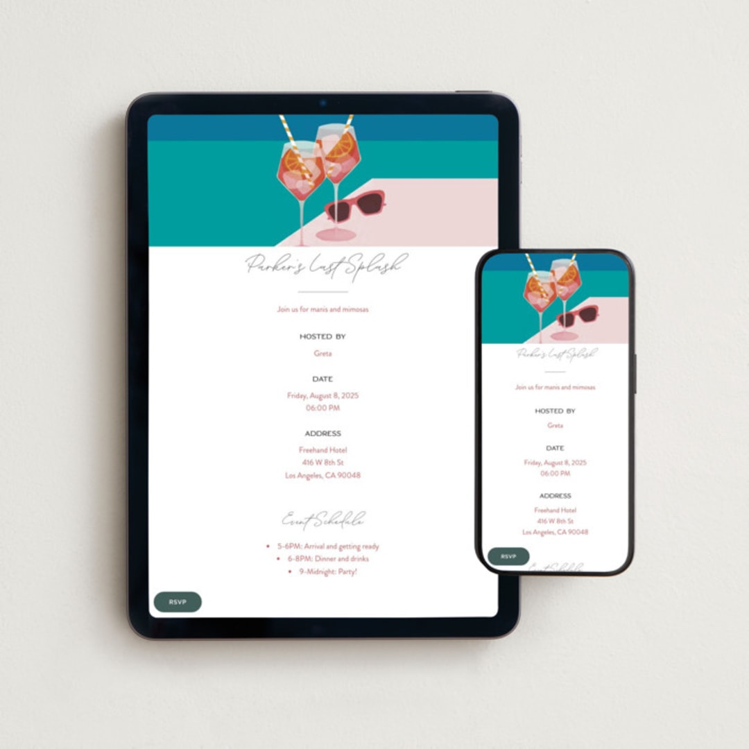 "Putting on the Spritz" - Online Bachelorette Party Invitations in Hollywood by Jenna Holcomb - Mobile + desktop layout