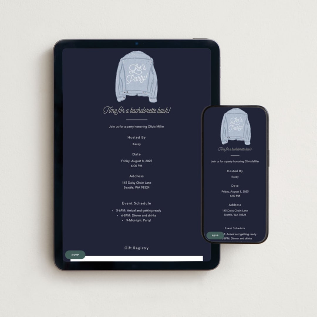 "Wife of the Party" - Online Bachelorette Party Invitations in Chambray by Hudson meet Rose - Mobile + desktop layout