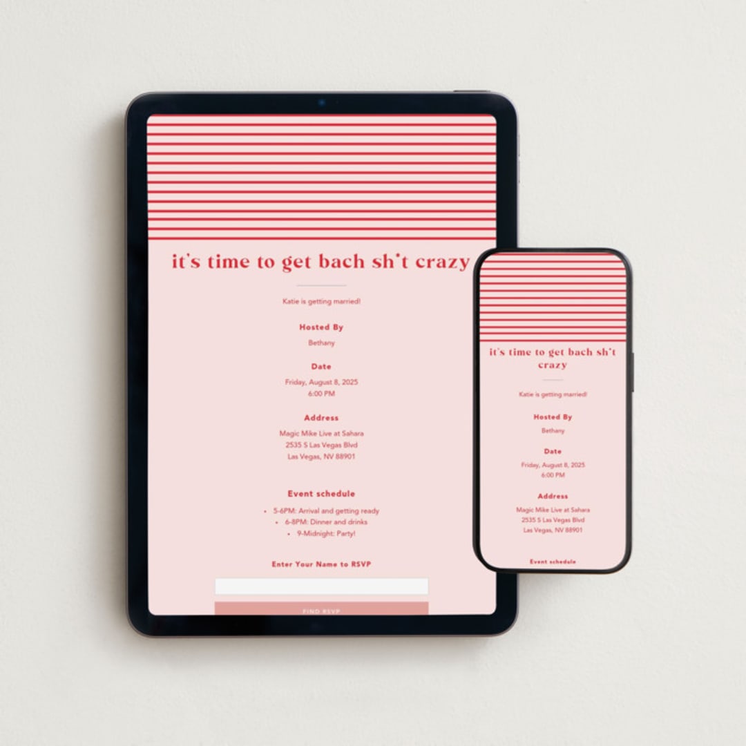 "Bach Sh*t Crazy" - Online Bachelorette Party Invitations in Rose by Hudson meet Rose - Mobile + desktop layout