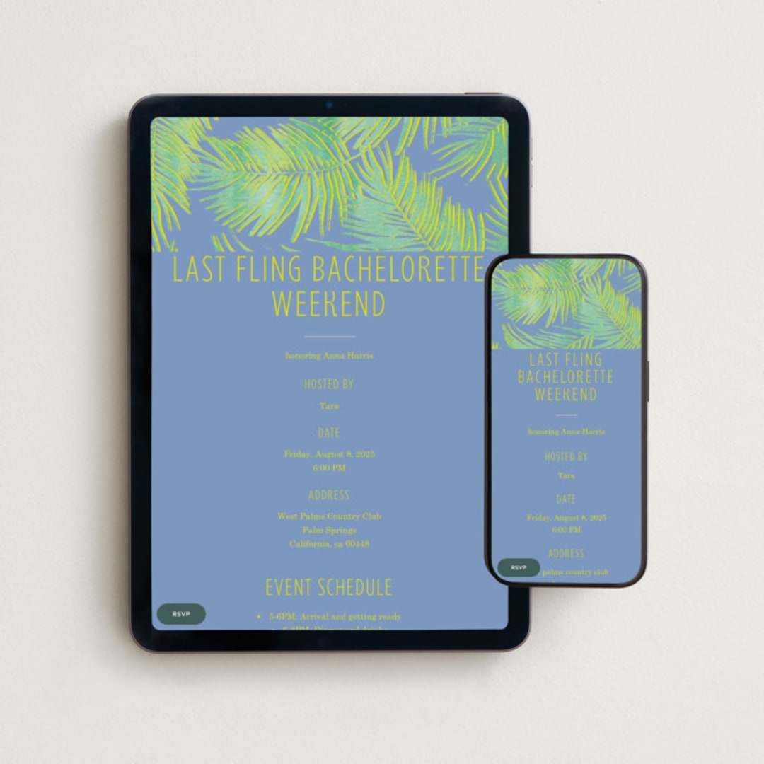 "botanical beach" - Online Bachelorette Party Invitations in Palm by Baumbirdy - Mobile + desktop layout