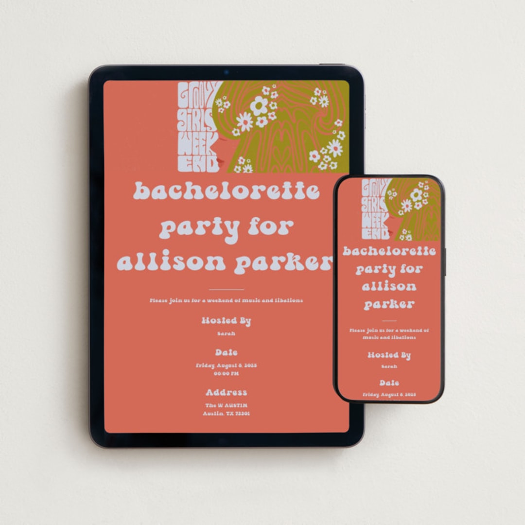 "Wild Child" - Online Bachelorette Party Invitations in Azalea by Jenna Holcomb - Mobile + desktop layout