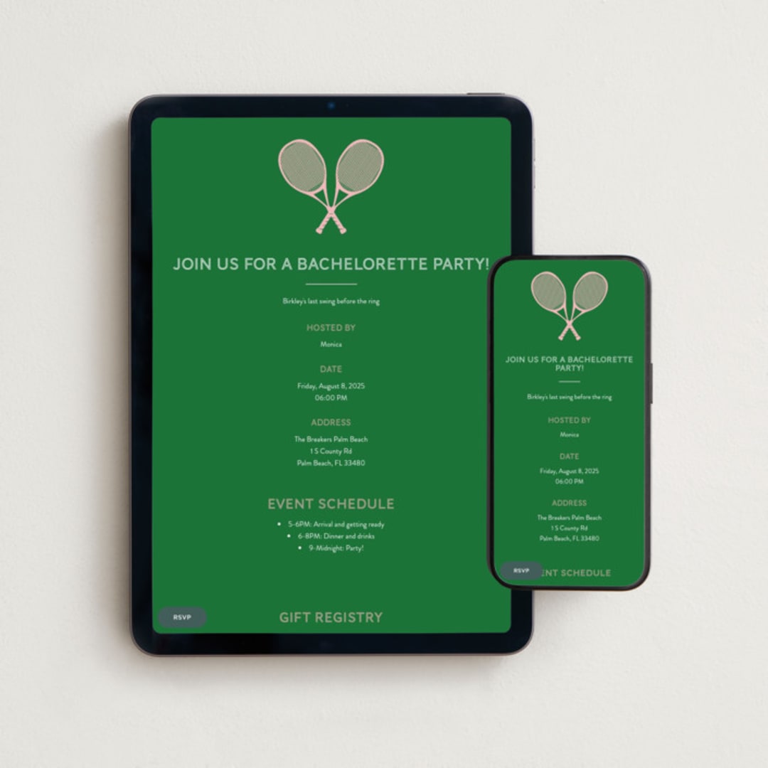 "Love All" - Online Bachelorette Party Invitations in Kelly by Jenna Holcomb - Mobile + desktop layout